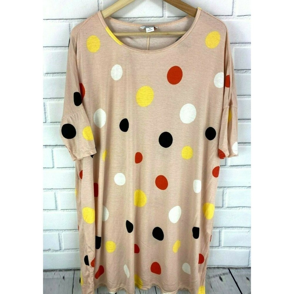 Monki Peach Polkadot Smock Mini Dress Oversize XS